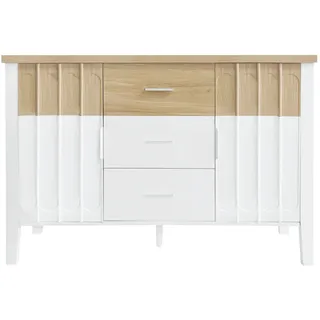 Merax Sideboard, Kommode mit Türen und Schubladen, mit konkaver und konvexer Textur, Design in Weiß und Holzfarbe, 120 x 40 x 80 cm