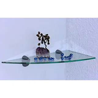 Trend-System Glas Wandregal Claro, Eckregal, Badregal, klar oder satiniert, Farben/Größen wählbar, mit verschiedenen Wandhalterungen (Claro XS Eckregal klar 40x20x0,6 cm, Clip Mini Silber)