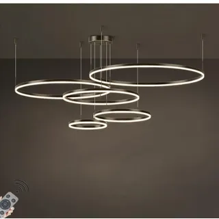 LED-Pendelleuchte Modern Dimmbar Hängeleuchte Ring Kreis Hängelampe Esstisch Pendellampe Aluminium Kronleuchter Deckelampe Für Wohnzimmer ( Color : Schwarz , Größe : 5 rings/100+80+60+40+20CM/148W)