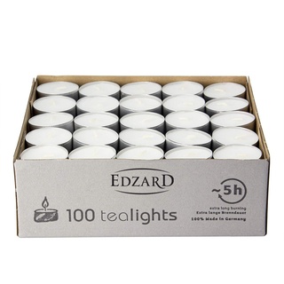 EDZARD 100 Teelichter (5 Stunden) in weiß aus Paraffin in Alu Hülle - Teelicht für Teelichter Glas, Nightlights Teelichter - Kerzen & Teelichter für Geburtstag, zu Festtagen