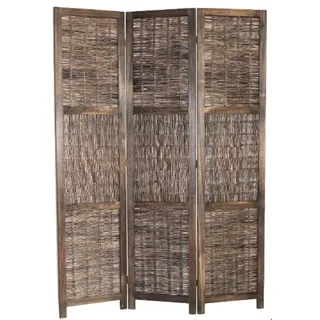 Casa Padrino Landhausstil Raumteiler Paravent aus Paulownia-Holz, Rattan und Metall in Braun 40 x 2 x H. 170 cm