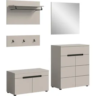 xonox.home Garderobenkombination 4tlg. Canu 175x190x37 cm Kaschmir Basalt | Set bestehend aus Wandpaneel, Sitzbank, Wandspiegel, Schuhkommode, pflegeleicht, modern