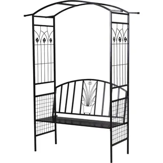 Outsunny Pflanzbogen Mit Bank Sitzbank Torbogen Rankgitter Rankhilfe Garten Bogendach Metall Schwarz 154 X 60 X 205 Cm