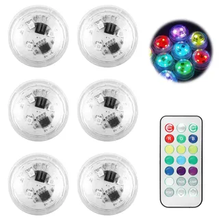 6 Stück Unterwasser LED Lichter Mini Licht 16 RGB Farben Wasserdichte LED Lichter Mit Fernbedienung IP68 Wasserdichte Teelichter Multicolor für Aquarium, Pool, Deko und Party