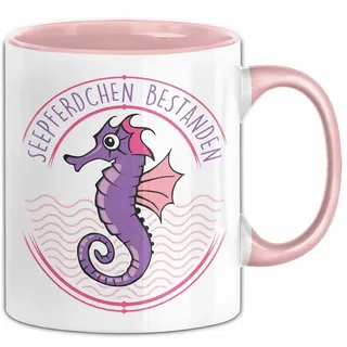Trendation Tasse Seepferdchen Tasse Geschenk Abzeichen Schwimmabzeichen Bestanden rosa