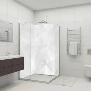 dedeco Eck-Duschrückwände Aluminium wasserfest Motiv: Marmor V1, Nano-Protect hochglänzend, 2 x 90x200x0,3cm, Badrückwand, Fliesenersatz fugenl... - Silber