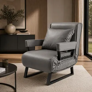 Makika Schlafsessel Schlafsofa Rio 4in1 mit Armlehne - Bettfunktion - Verstellbare Rückenlehne - inkl. Kopfkissen - Bis 200kg - Klappsessel Relaxsessel Sofabett Klappbett Wohnzimmer Grau