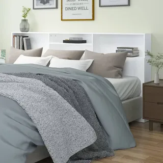 Festnight Bett-Kopfteil mit Ablagen und Aufbewahrung - Weißes Holz-Kopfteil-Regal mit Bücherregal - 220 x 19 x 103,5 cm