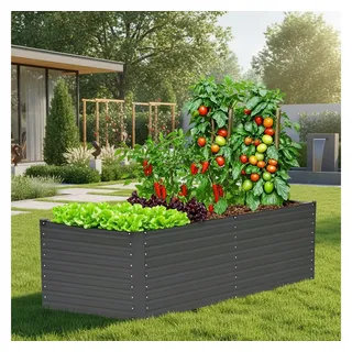 KONIFERA Hochbeet "Emmy", bodenloses Gartenbeet aus verzinktem Stahl, mit Verstrebungen für mehr Stabilität, in zwei Farben grau 150 cm x 60 cm x 80 cm