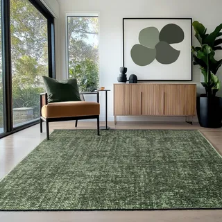 HomebyHome Baumwolle Teppich Grün 120x170 cm - Waschbar, Boho-Stil, Vintage Kelim, Kurzflor, rutschfest & Weich, Einfarbig Meliert, Für Wohnzimmer, Schlafzimmer, Büro & Küche