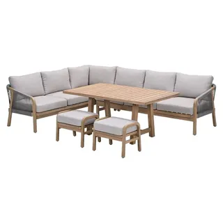 Garden Impressions Santos Lounge- Diningset - 5-teilig - links - Akazienholz mit white wash - rope taupe - grey sand - Braun