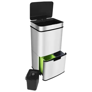 RIBELLI Sensor-Mülleimer 72 l – 4 Fächer – silber - Silber