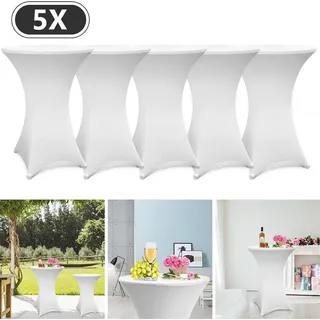 Wolketon 5x Stretch Stehtischhussen Hussen Stehtisch Husse ueberzuege 60-65/70-75/80-85 cm, Groesse/Farbe:5er Set 70 cm / weiss - Weiß