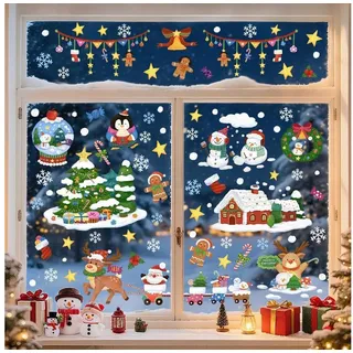 LuxusKollektion Fensterbild Fensterbilder Weihnachten Weihnachtsbaum Santa Claus Schneekugel bunt