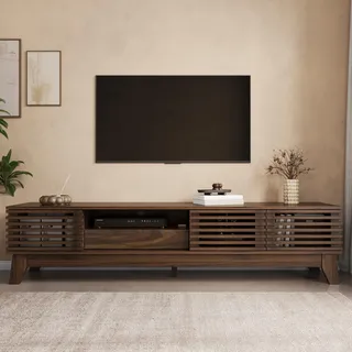 Merax TV-Schrank, TV-Lowboard im Vintage-Holz Design, Modernes TV-Möbel & TV-Board mit offenen Fächern, Fernsehschrank mit Kabeldurchführungen für Wohnzimmer - 170x35x40cm