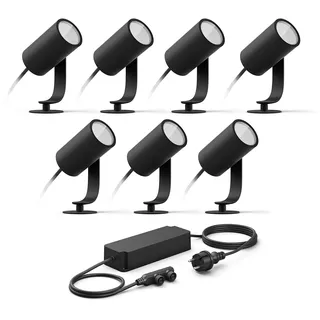Philips Hue Lily Basis set mit 7 Gartenstrahler (Anthrazit) - Weißes und Farbiges Licht - inkl. 1 Stromkabel - Gartenbeleuchtung - Hue White and Color Ambiance