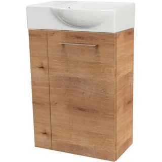 Waschtisch FACKELMANN "SBC", braun (braun, braun, ast, eiche optik), B:45,5cm H:70,5cm T:32cm, Holzwerkstoff, Keramik, Waschtische, Waschtisch, bestehend aus Becken und Unterbau, Breite ca. 45 cm
