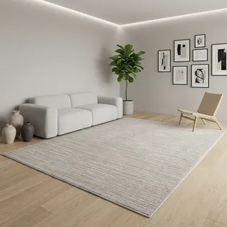 Sehrazat Teppich SEHRAZAT "LIMA, auch als Läufer", beige (hellgrau beige), B:120cm H:10mm L:170cm, Polyester, Polypropylen, Teppiche, Teppich, Kurzflor, Linienstruktur, leichter Glanz, Wohnzimmer