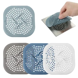 4 Stück Abflusssieb Silikon, Haarsieb Dusche mit Saugnapf, Abflusssieb Dusche für Badewanne, Waschbecken Sieb, Duschsieb Abfluss Haare, Bad Accessoires (Weiß, Grau, Grün, Blau)