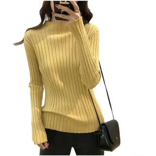 Pullover mit halbem Kragen, gestrickt für Damen, schmale Passform, geeignet für Frühling, Herbst und Winter, Freizeitkleidung (gelb)