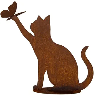 itsisa Rost Katze mit Schmetterling (Katze mit Schmetterling auf Pfote) - Dekofigur, Rostfigur, Garten Deko