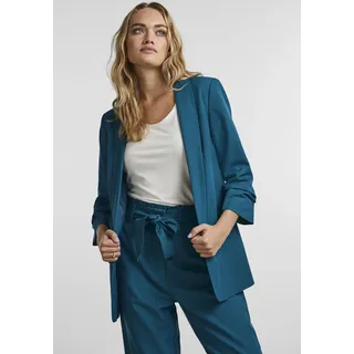 Blusenblazer PIECES "PCBOSELLA 3/4 BLAZER NOOS" Gr. XL (42), blau (deep lagoon) Damen Blazer Blusenjacken mit Faltendetail am Ärmel