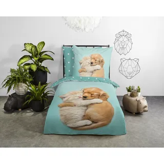 Good Morning Paxy Hund/Katze Baumwolle Blau 135 x 200 cm + 2 x 80 x 80 cm