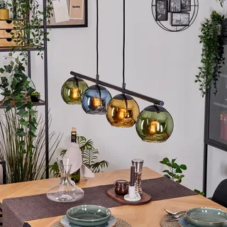 HOFSTEIN Pendelleuchte Koyoto, 4-flammige Hängelampe aus Metall/Glas in Schwarz/Blau/Grün/Gold, moderne Hängeleuchte im Retro/Vintage-Design (Schirme Ø 15 cm), E14, Esszimmer, Küche, Wohnzimmer