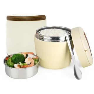 Pmueuff Thermobehälter für Essen 1500ml, Thermoschüssel mit Deckel, Edelstahl Warmhaltebehälter Essen mit Löffel, Thermobecher Essen Auslaufsicher, Thermo Lunchbox für Mittagessen, Suppen, Porridge