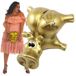 Sparschwein groß XXL aus Keramik Personalisierte mit Namen ohne öffnung für Mädchen und Jungen für Kinder und Erwachsene Kindersparschwein Spardose handgemalt (Golden)