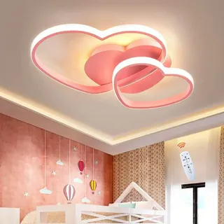 FUMIMID Herz Deckenleuchte LED Dimmbar Deckenlampe Moderne Wohnzimmerlampe Mit Fernbedienung Metall Kronleuchter Für Kinderzimmer Jungenzimmer Mädchenzimmer Schlafzimmer Deko Beleuchtung,Rosa,50cm