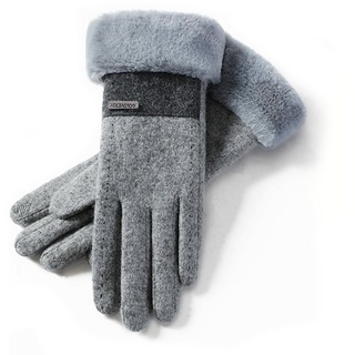 ManKle Fahrradhandschuhe Damen Wolle Touchscreen Handschuhe Winterhandschuhe für Outdoor Sport grau