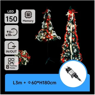 Aigostar - LED-Außen-Weihnachtsbaum 150xLED/230V 1,8m IP44 schwarz kaltweiß - Rot/Grün/Gold