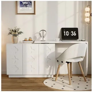Flieks Kommode mit 360° drehbar Tisch (1 St., mit verstellbarer Ablage), Schminktisch Eckschreibtisch Sideboard mit Stauraum, Breite 110/170 cm weiß