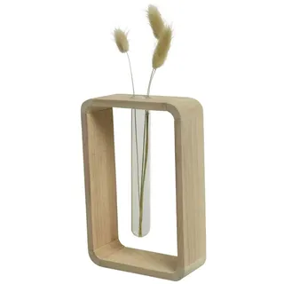 MARELIDA Deko Vase mit Reagenzglas Blumenvase Holzvase H: 18cm in hellbraun | Gr.: onesize