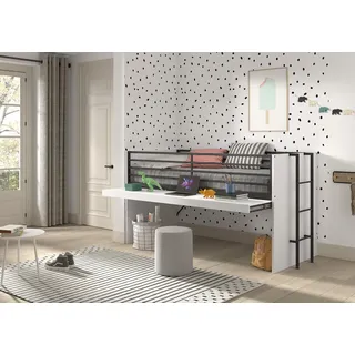 Funktionsbett 90x200 Halbhochbett Spielbett Jugendbett Schreibplatte Weiß