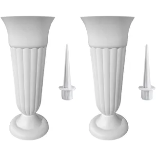 Milageto 2er-Pack Friedhofsvase mit Pflock und Kunststoffsockel Abnehmbare Friedhofsvase mit Grabkegel Friedhofsvasen mit Stacheln Blumenvase für Grab, Weiß