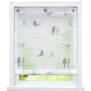 ESLIR Raffrollo ohne Bohren Raffgardine mit Ösen Transparent Gardinen mit U-Haken Ösenrollo Modern Weiß Vögel Muster BxH 60x140cm 1 Stück