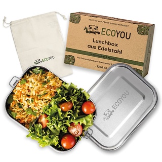 EcoYou Premium Lunchbox aus Edelstahl - 1200 ml Brotdose inkl. Trennwand - Bentobox auslaufsicher als Vesperdose für Erwachsene & Kinder - Brotbox mit Fächern für Büro, Schule und Kindergarten