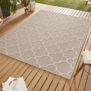 SIMPEX In & Outdoor Bouclé Teppich Läufer wetterfest Beige 80x150 cm Skandinavisches Design 3D Hoch Tief Effekt ideal für Flur Balkon oder Küche