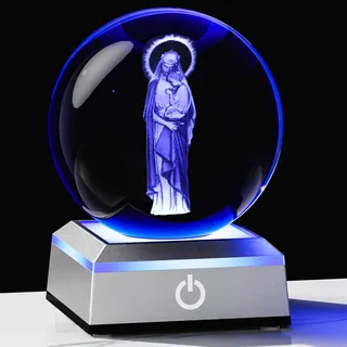 Enjinkail 3D Kristallfigur Glaskugel christliche Geschenke (Die Jungfrau Maria hält das Jesuskind)