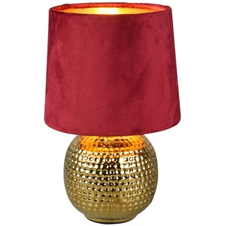 Reality Leuchten Tischlampe SOPHIA, Goldfarben - Rot - Keramik - H 26 cm - E27