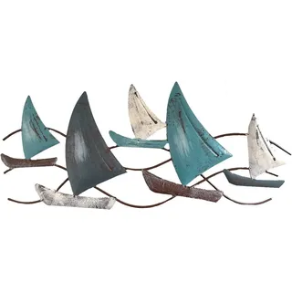 LB H&F Lilienburg Wanddekoobjekt Wandskulptur Segelschiffe Wanddeko Wandobjekt Schiff Maritim Metall (maritimes Design boot marine barke flotte pott wasser deko-wandbild modern eisen wandhänger dekofigur wandfigur Schiff objekt skulptur, badezimmer wohnzimmer schlafzimmer vintage blau weiss meer ozean see), wanddeko wandbild maretim wandposter wand deko SCHIFFE blau