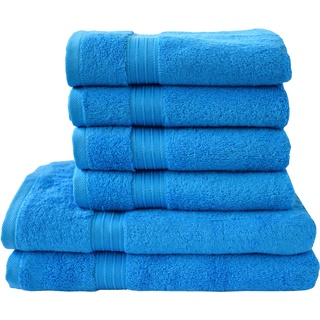 Handtuch Set DYCKHOFF "Siena" Handtuch-Sets Gr. 6 tlg., blau (azur) Handtücher Badetücher Handtuchset in tollen Unifarben