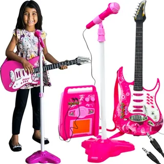 Kruzzel Spielzeuggitarre, Kinder-Mikrofon Set mit Verstärker 22407  Pink