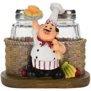 Lustige Salz- und Pfefferstreuer mit Kochfigurenhalter, Gewürzglas aus Kunstharz, Salzhalter, Restaurant-/Küchendekor (#2)