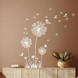 Tanlaby Löwenzahn Wandsticker Weißer Blumen Wandtattoo Pusteblume Schmetterlinge Wandaufkleber Für Wohnzimmer Schlafzimmer Büros Sofa Hintergrund Hause Wanddekoration