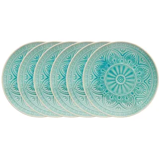 BUTLERS Teller Ø21cm 6er Teller Set SUMATRA Steinzeug Geschirr | Kuchenteller Frühstücksteller Speiseteller Essteller | Exotisch & gemustert | Mikrowellen- & spülmaschinenfest