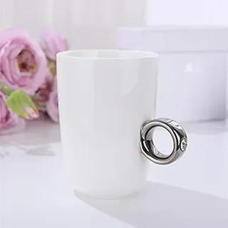 SijiHua Kaffeetasse Pärchen Wasserbecher Ring Keramik Tasse Tasse 250ml Weiß Tasse Silberring