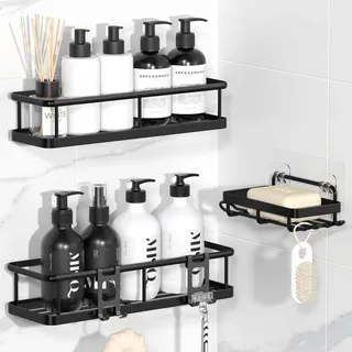 YASONIC Duschablage Ohne Bohren Set, 100% Rostfreie Duschregal (3-Teilig) | Große Kapazität Badezimmer Organizer, Badregal Ohne Bohren, Schneller Wasserablauf, Shampoo Halterung für Dusche